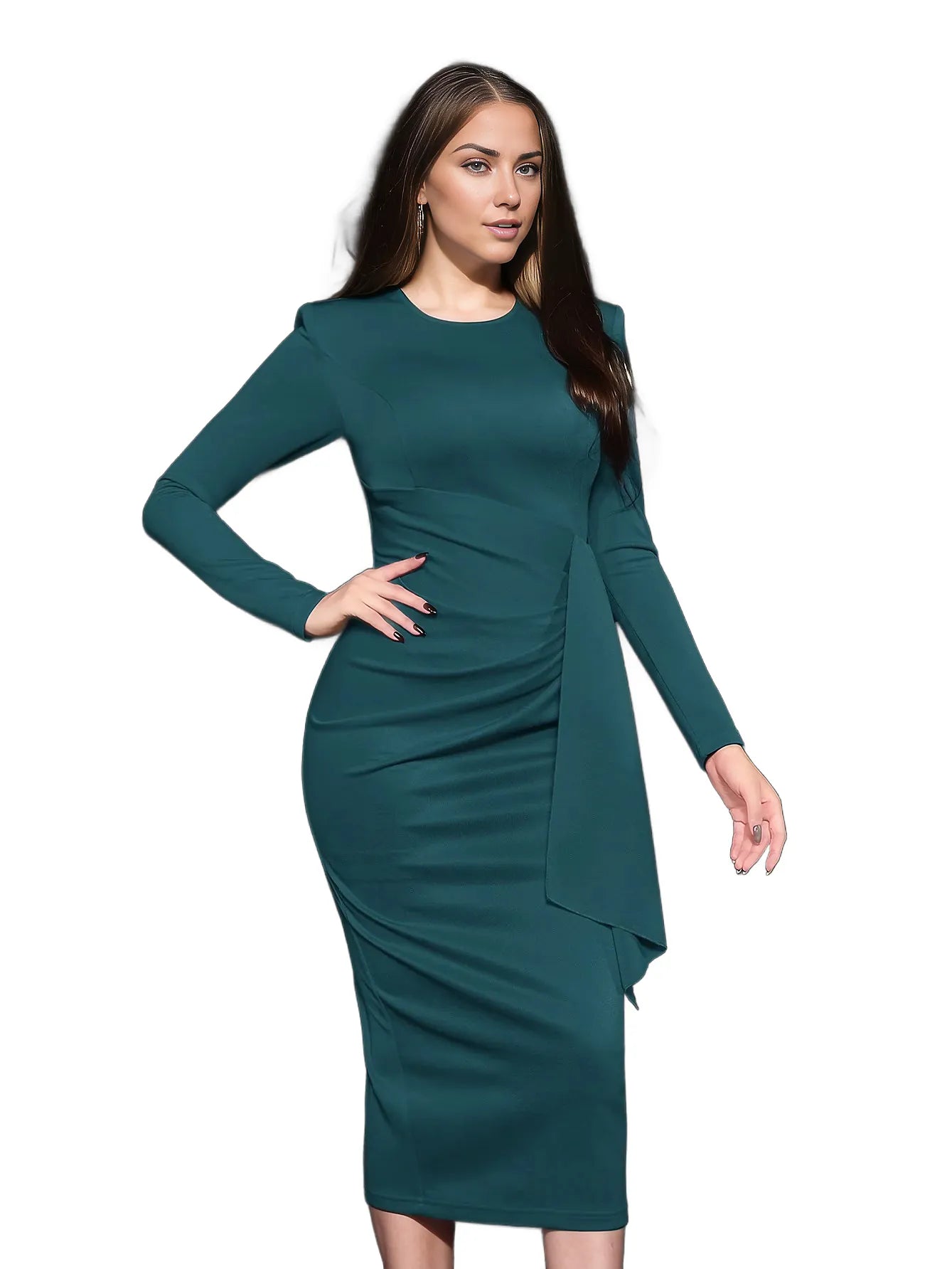 Draped Crepe Midi Dress With Back Slit XD21