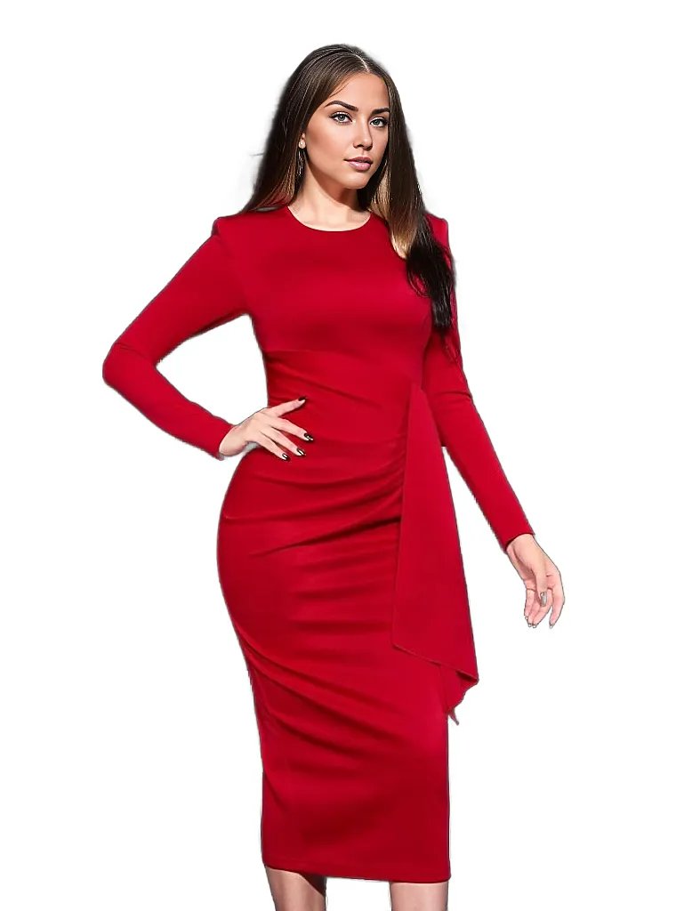 Draped Crepe Midi Dress With Back Slit XD21