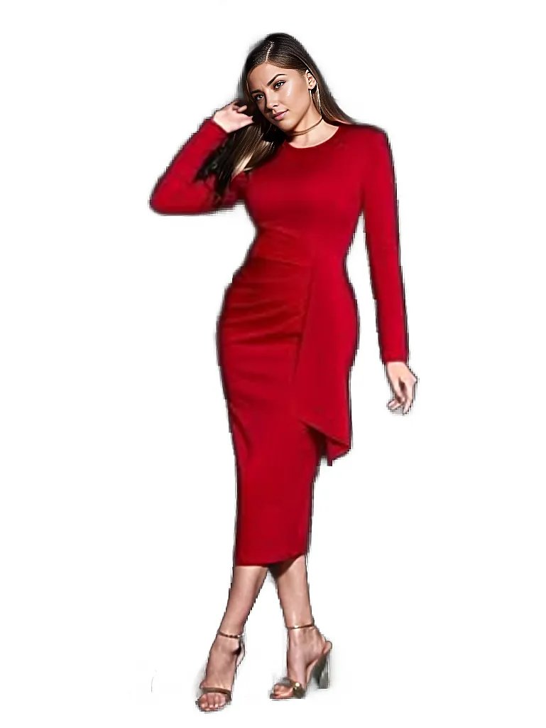 Draped Crepe Midi Dress With Back Slit
