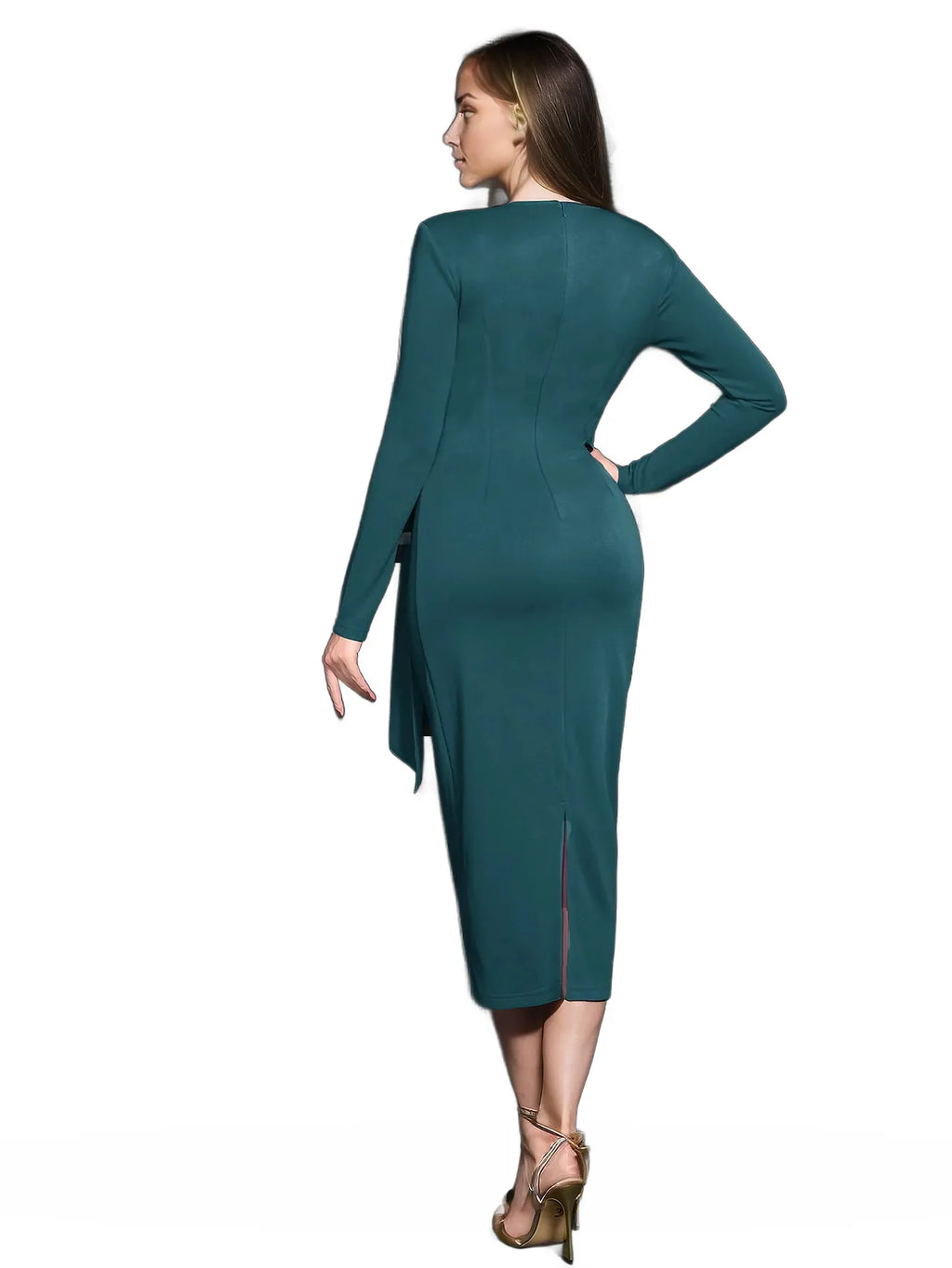 Draped Crepe Midi Dress With Back Slit XD21