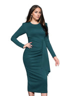 Draped Crepe Midi Dress With Back Slit XD21