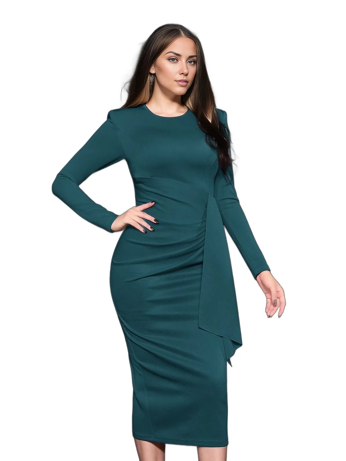 Draped Crepe Midi Dress With Back Slit XD21