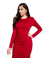 Draped Crepe Midi Dress With Back Slit