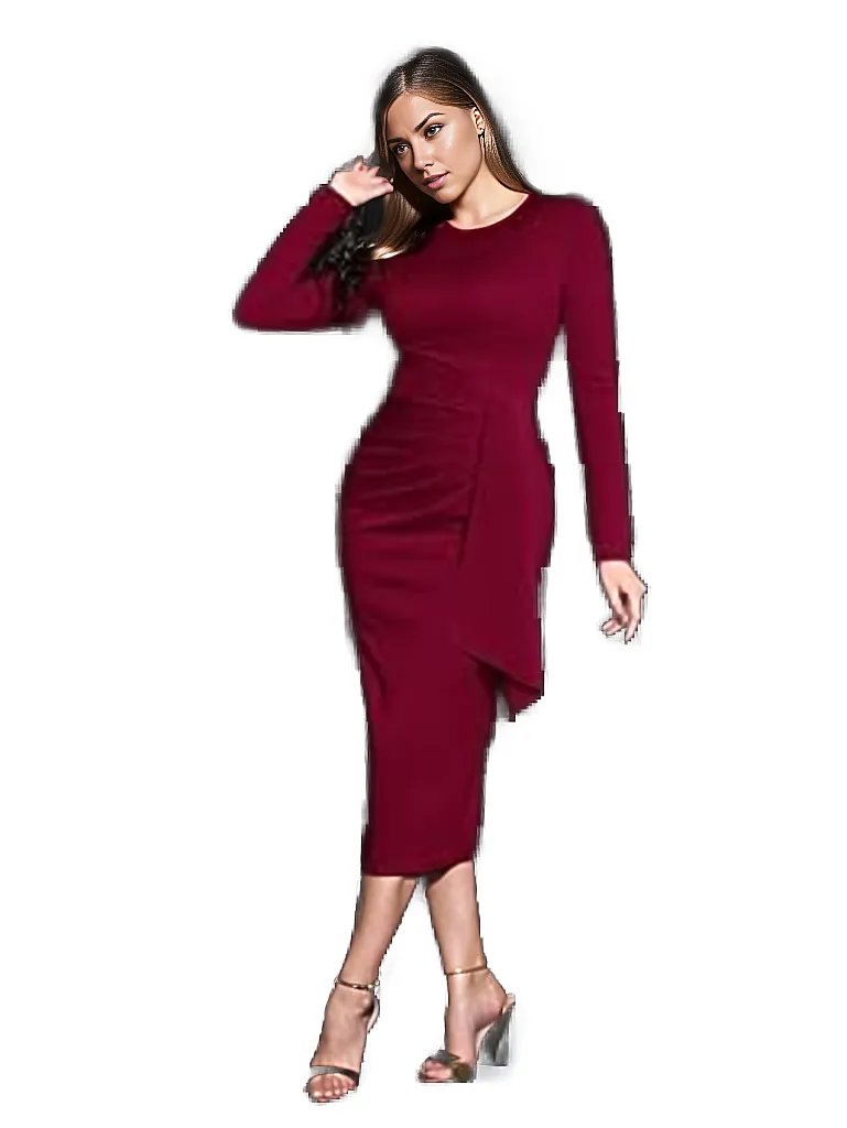 Draped Crepe Midi Dress With Back Slit XD21