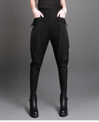elastic waist solid sweatpants with pocket - XD21