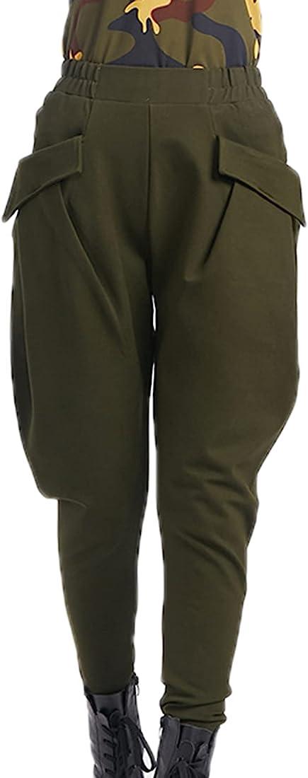 elastic waist solid sweatpants with pocket - XD21