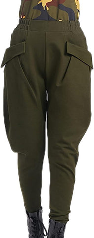 elastic waist solid sweatpants with pocket - XD21