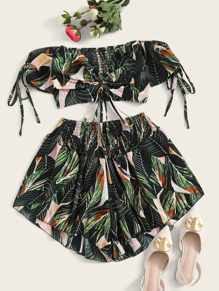 Drawstring Floral Crop top with Shorts - XD21