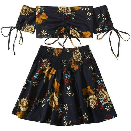 Drawstring Floral Crop top with Shorts - XD21