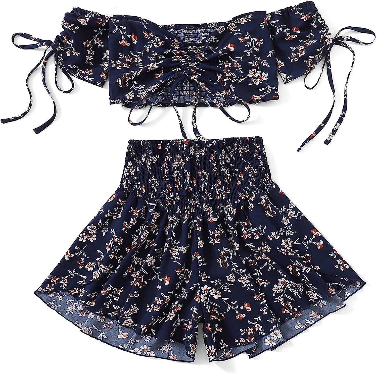 Drawstring Floral Crop top with Shorts - XD21