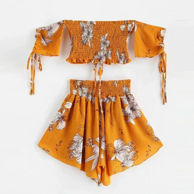 Drawstring Floral Crop top with Shorts - XD21