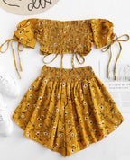 Drawstring Floral Crop top with Shorts - XD21