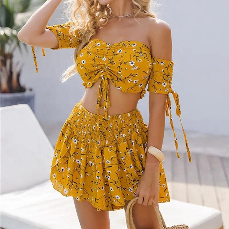 Drawstring Floral Crop top with Shorts - XD21