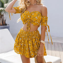 Drawstring Floral Crop top with Shorts - XD21