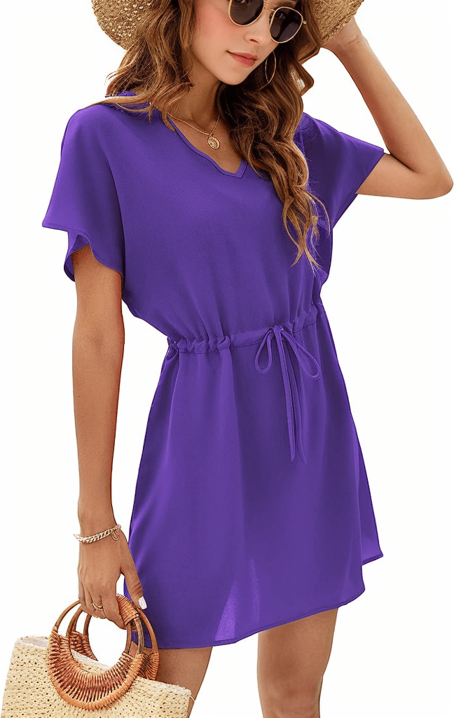 Drawstring Short Sleeve Summer Mini Dress XD21