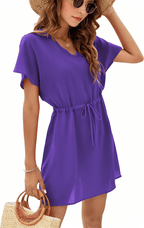 Drawstring Short Sleeve Summer Mini Dress XD21