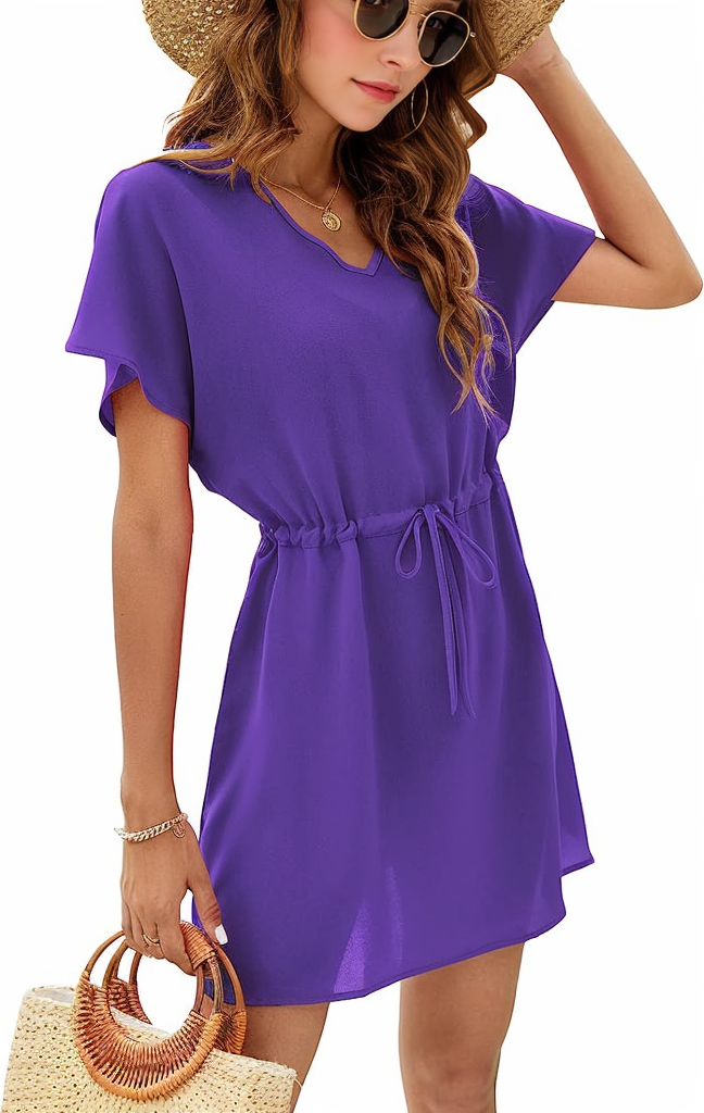 Drawstring Short Sleeve Summer Mini Dress XD21