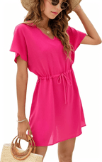Drawstring Short Sleeve Summer Mini Dress XD21