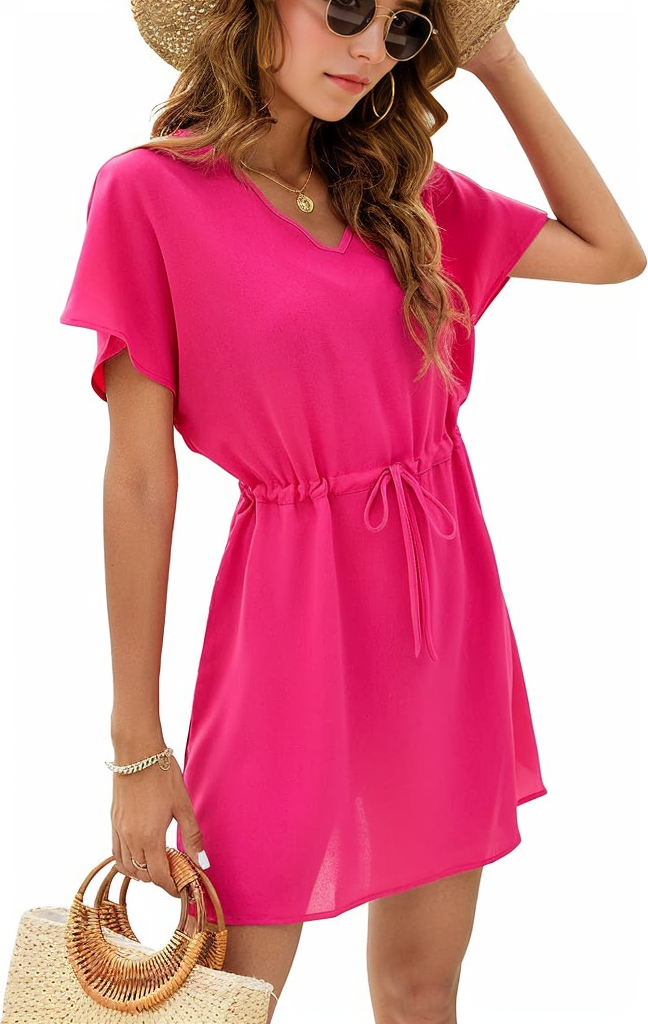 Drawstring Short Sleeve Summer Mini Dress XD21