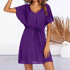 Drawstring Short Sleeve Summer Mini Dress XD21