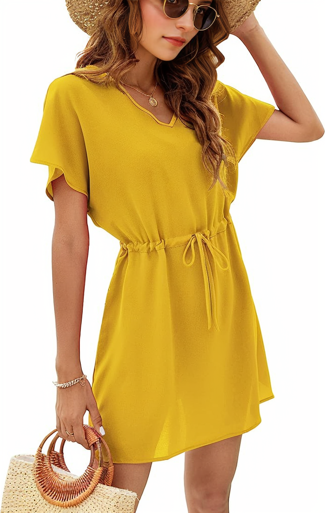 Drawstring Short Sleeve Summer Mini Dress XD21