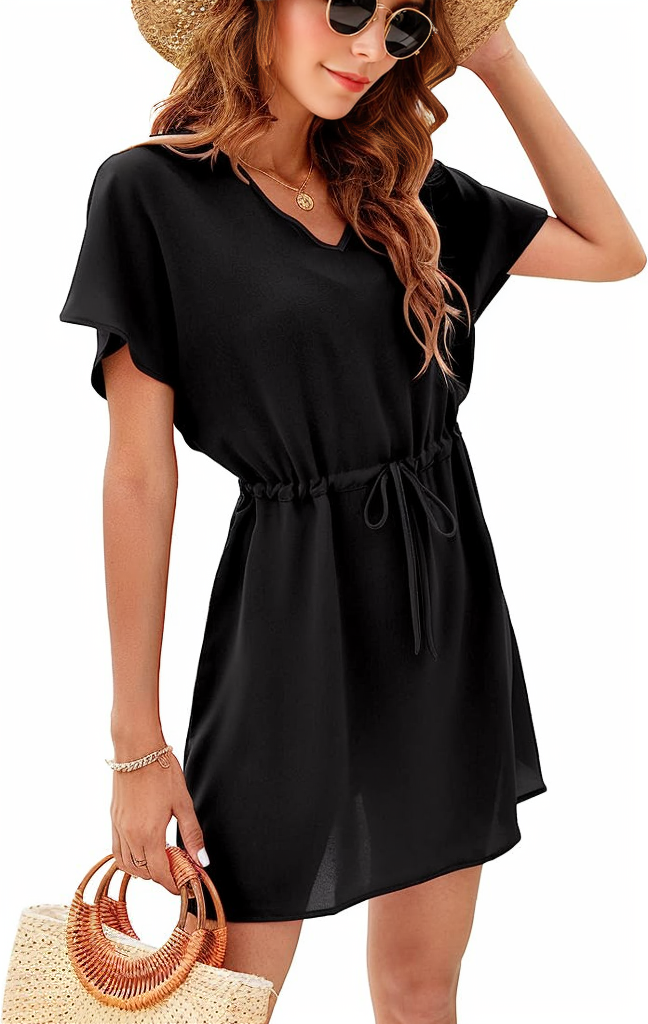 Drawstring Short Sleeve Summer Mini Dress XD21