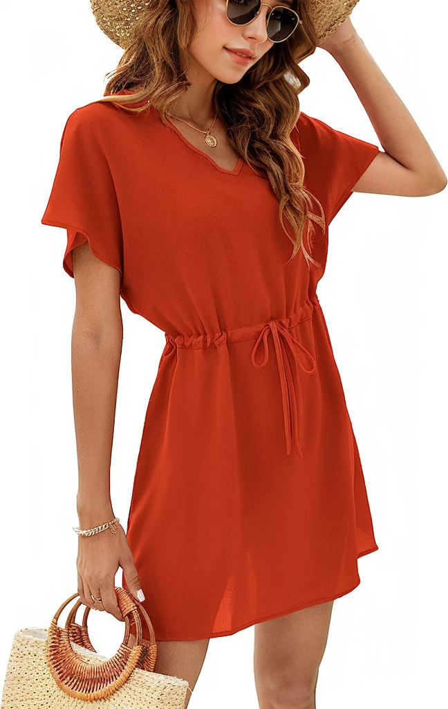 Drawstring Short Sleeve Summer Mini Dress XD21