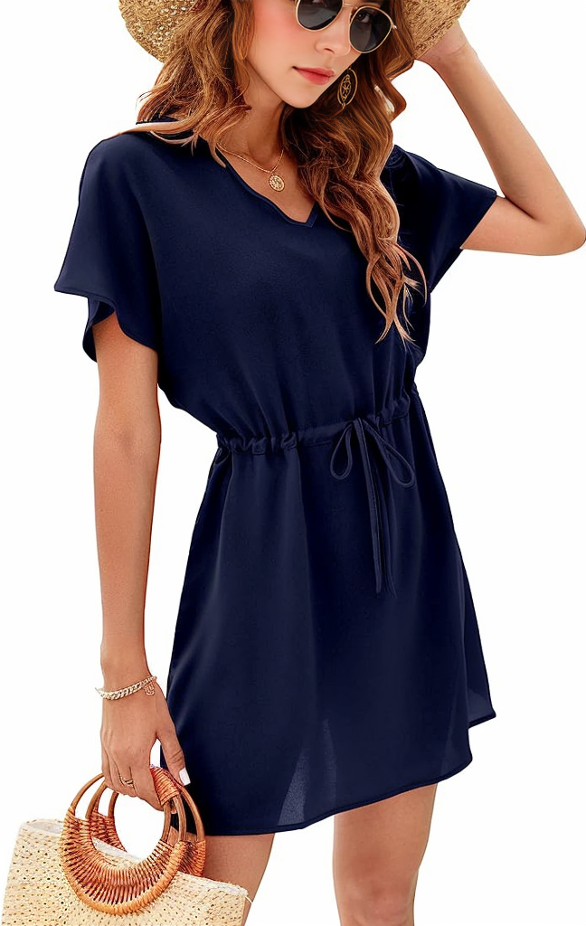 Drawstring Short Sleeve Summer Mini Dress XD21