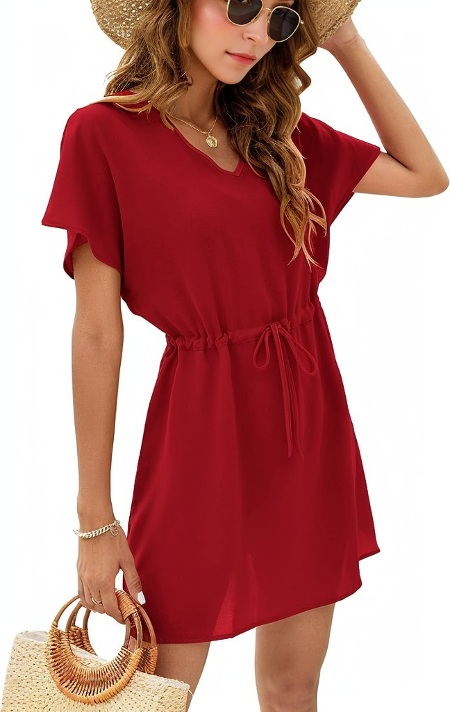 Drawstring Short Sleeve Summer Mini Dress XD21