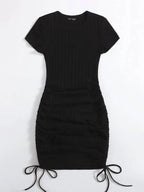 Drawstring Side Rib-Knit Bodycon Mini Dress XD21