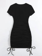 Drawstring Side Rib-Knit Bodycon Mini Dress XD21