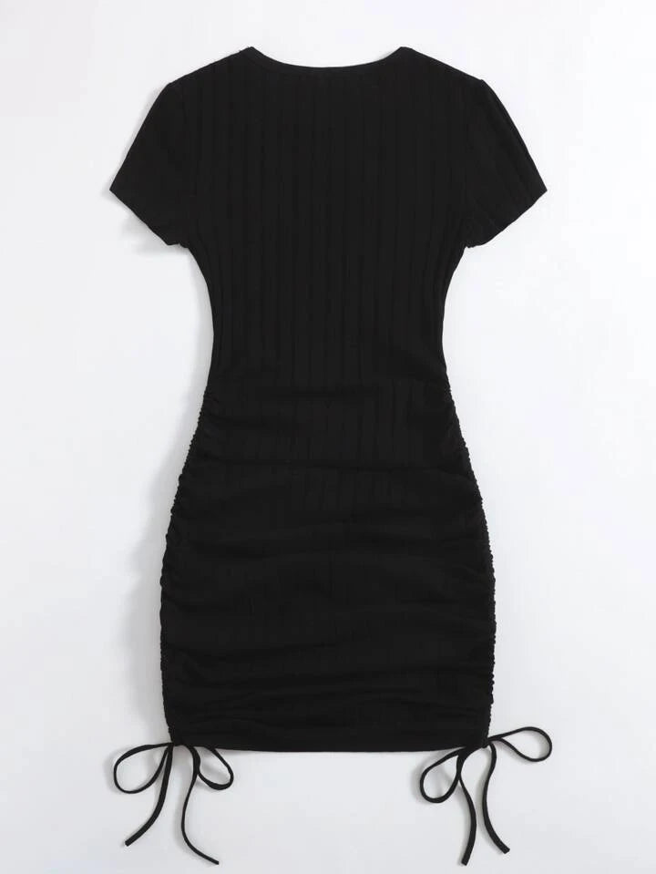 Drawstring Side Rib-Knit Bodycon Mini Dress XD21