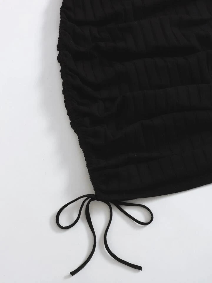 Drawstring Side Rib-Knit Bodycon Mini Dress XD21