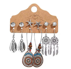 Dream Catcher Boho Dangle Earrings & Studs 6pc Set XD21