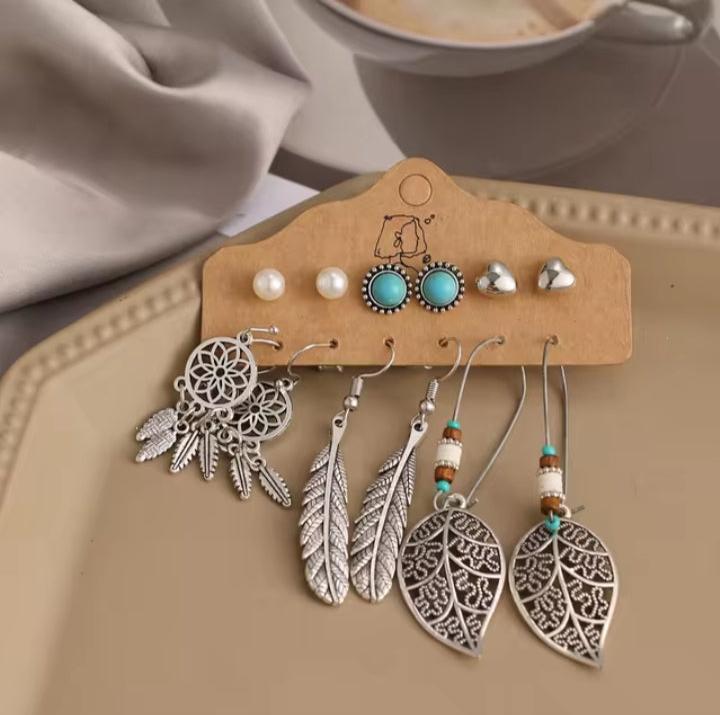 Dream Catcher Boho Dangle Earrings & Studs 6pc Set XD21