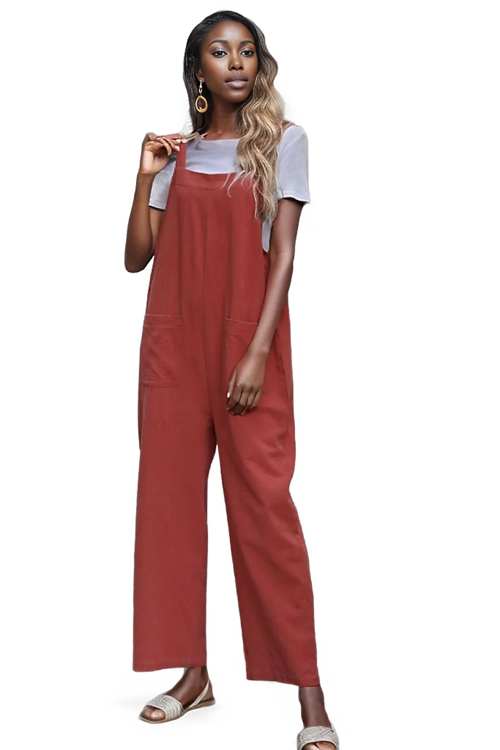 Dual Pocket Solid Overall Jumpsuit Without Tee XD21