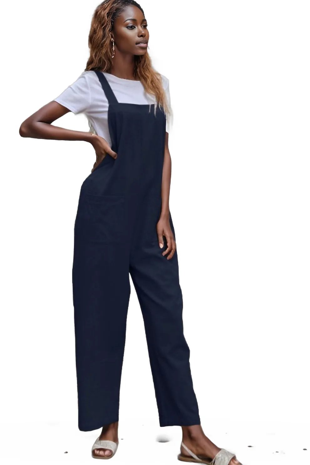 Dual Pocket Solid Overall Jumpsuit Without Tee XD21