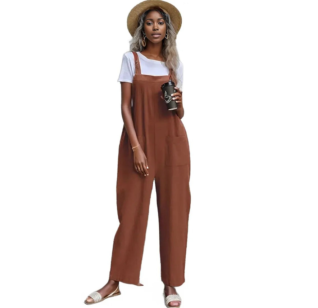 Dual Pocket Solid Overall Jumpsuit Without Tee XD21