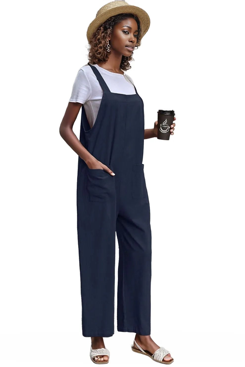 Dual Pocket Solid Overall Jumpsuit Without Tee XD21