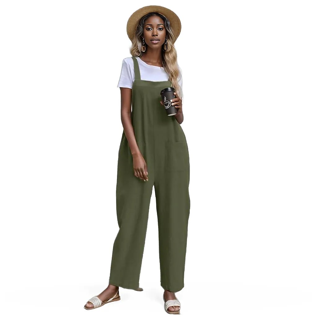 Dual Pocket Solid Overall Jumpsuit Without Tee XD21