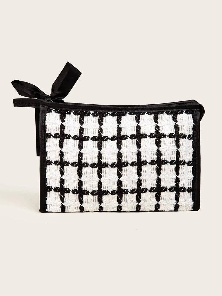 Tweede Check Cosmetic Bag with Bow - Chic & Elegant Organizer