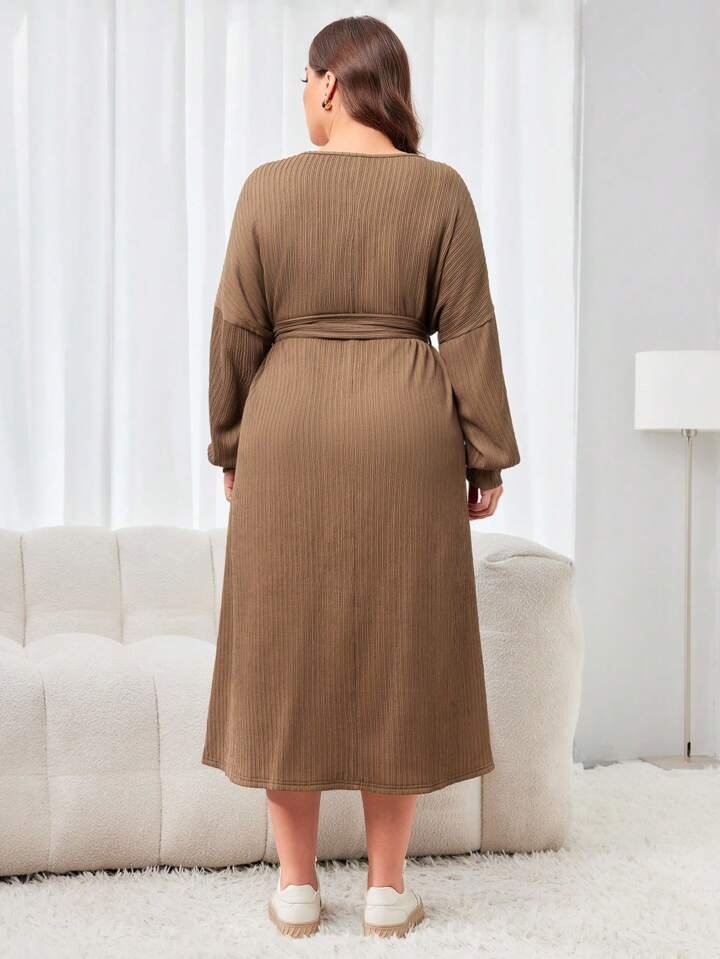 Ribbed Belted Midi Dress - Casual & Comfortable