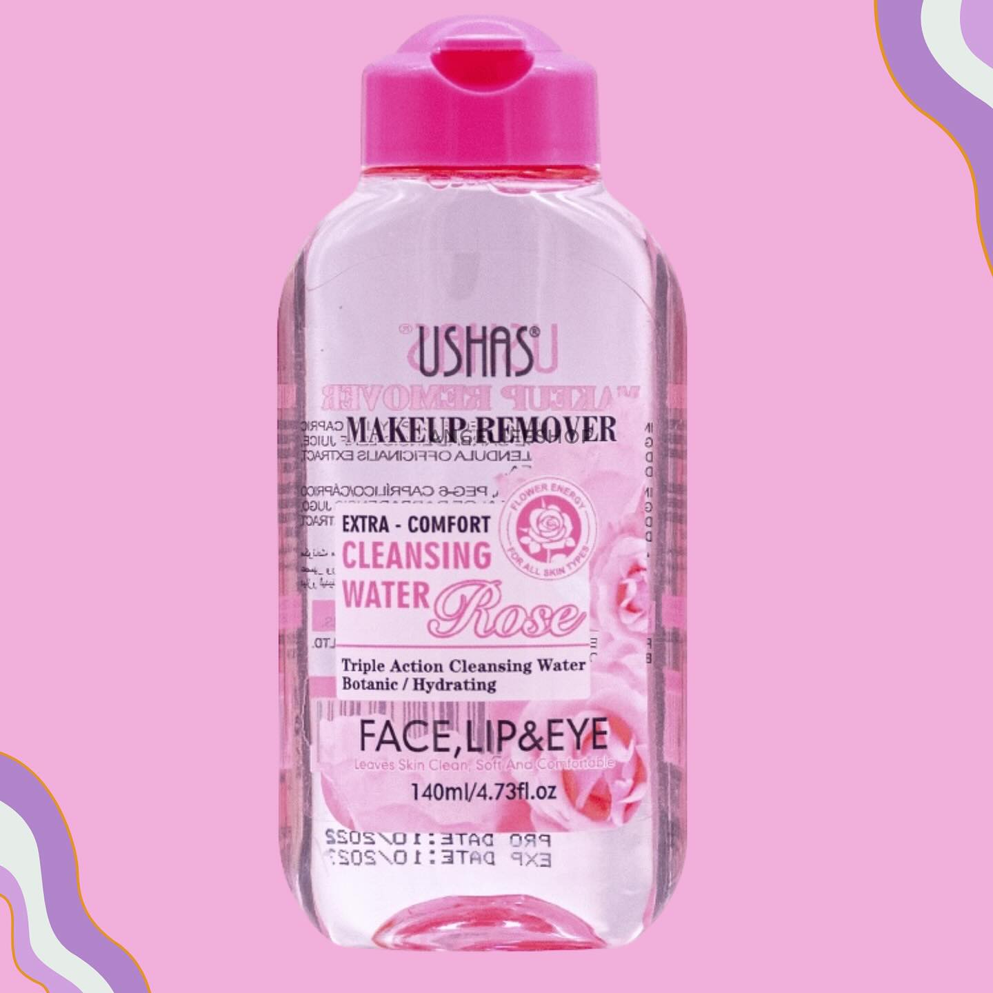 Ushas Rose Cleansing Water Makeup Remover - Extra Comfort for Face, Lips & Eyes