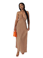 Halter Cutout Pleated Maxi Dress 