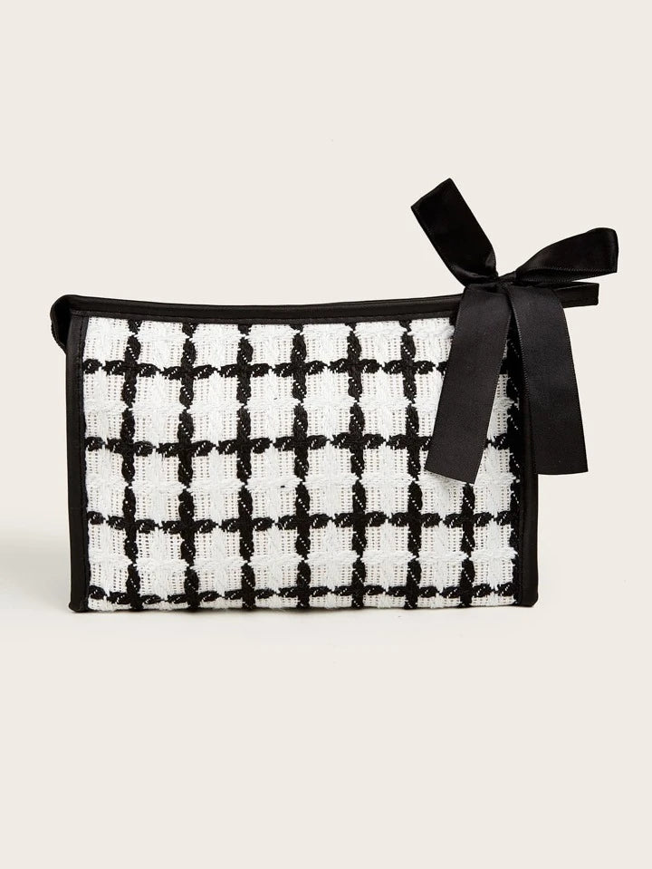 Tweede Check Cosmetic Bag with Bow - Chic & Elegant Organizer