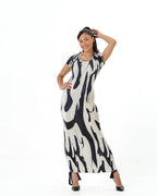 Abstract Print Maxi Dress - Short Sleeve Bodycon Dress