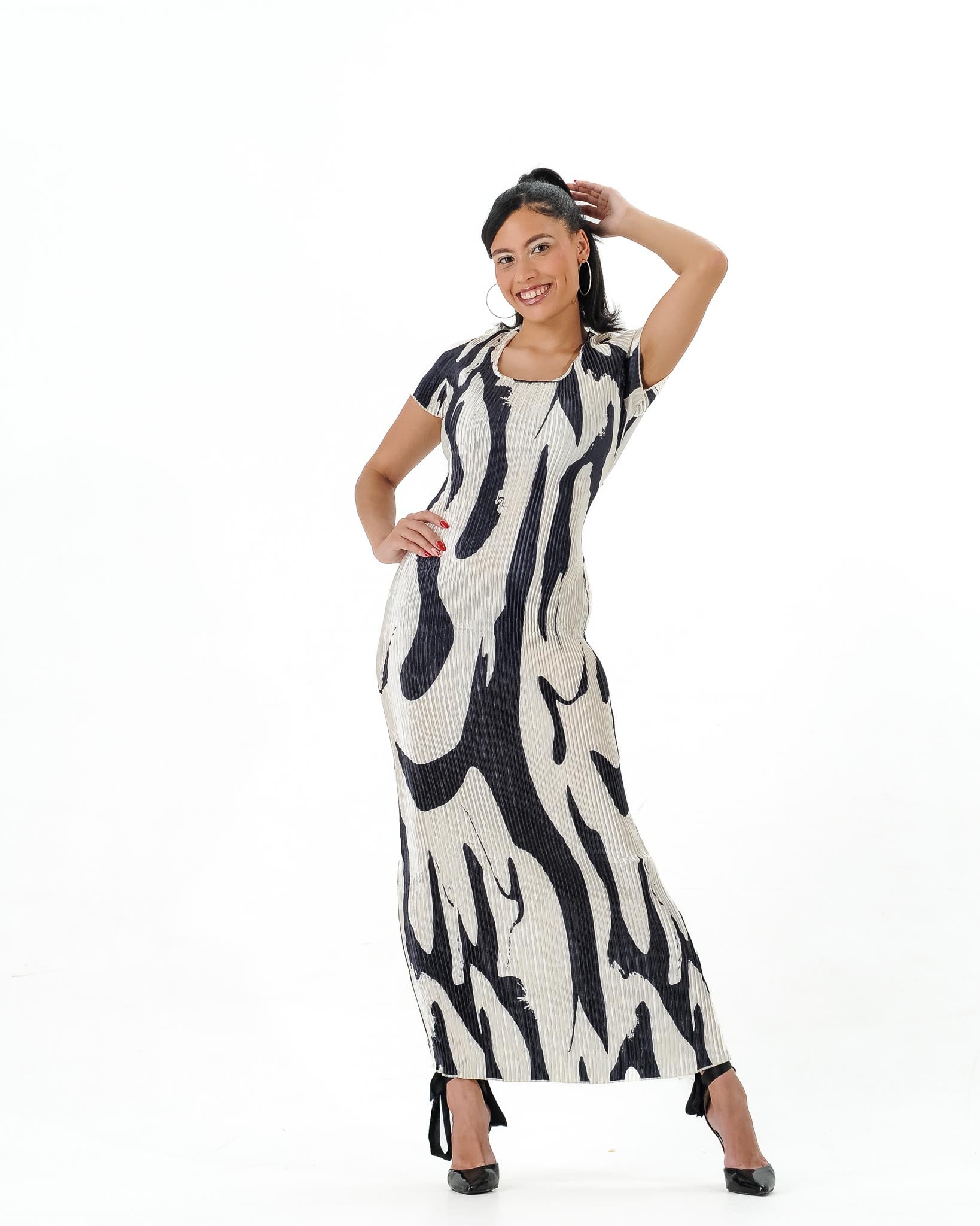 Abstract Print Maxi Dress - Short Sleeve Bodycon Dress