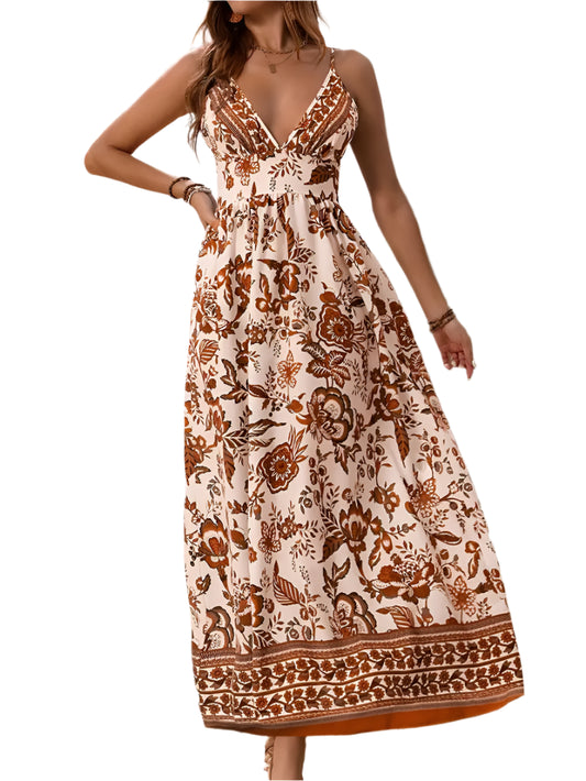 Vintage-Inspired Floral Maxi Dress – Elegant & Flowing Summer Fashion