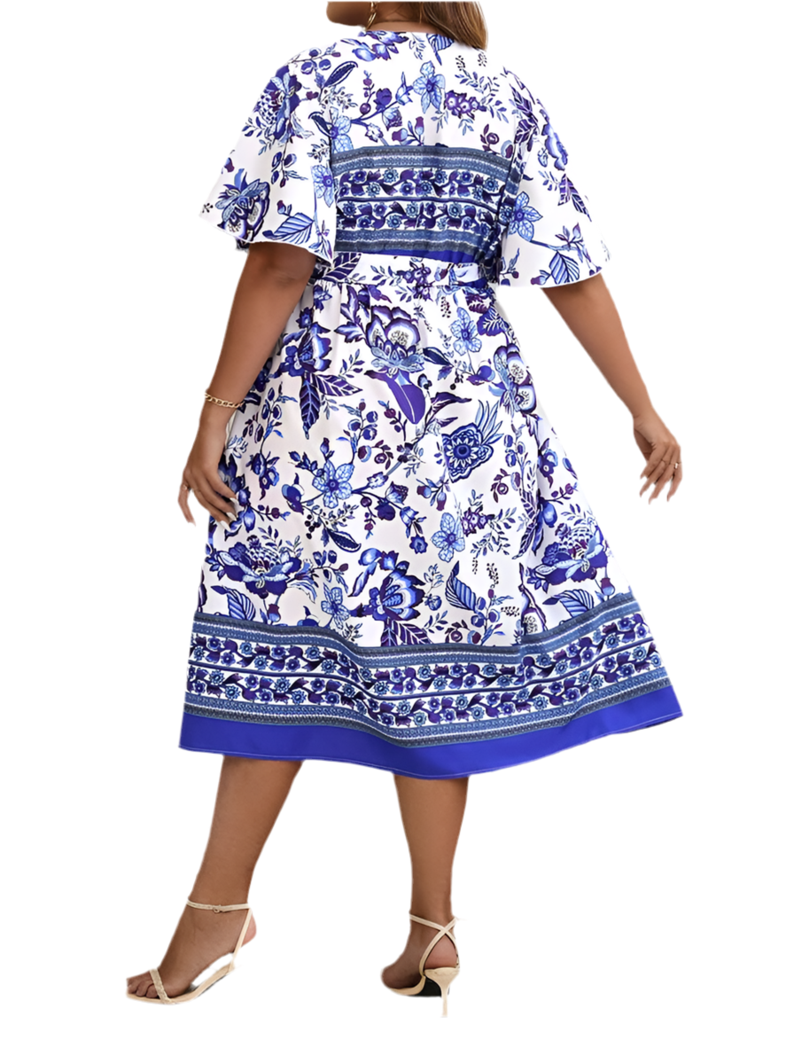 Elegant Blue & White Floral Dress - Perfect for Summer