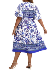 Elegant Blue & White Floral Dress - Perfect for Summer